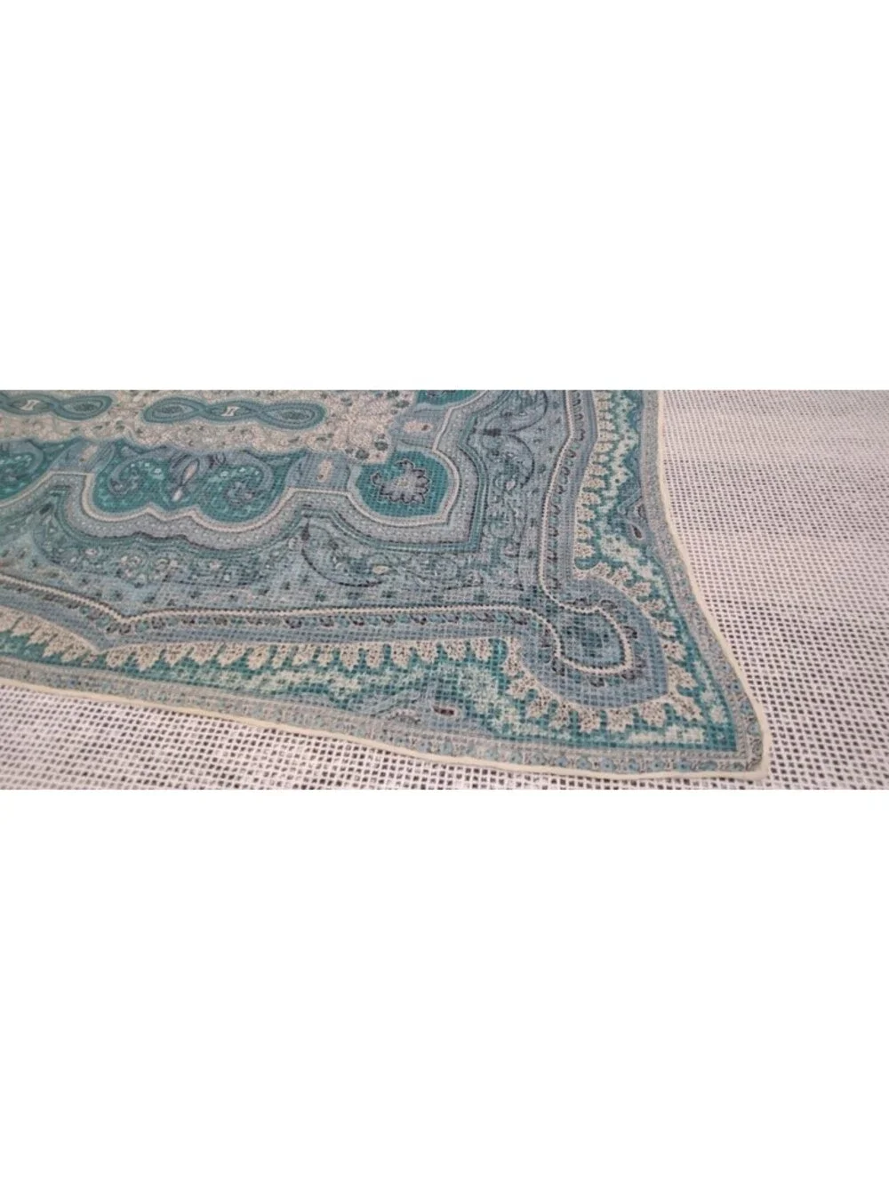Vintage 50s 60s Silk Chiffon Scarf  Big Indian Paisley Teal Green Wide Oblong